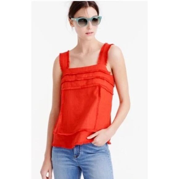 Womens JCrew Red Linen Frayed Hem Sleeveless Blouse Size 6 - Picture 1 of 5